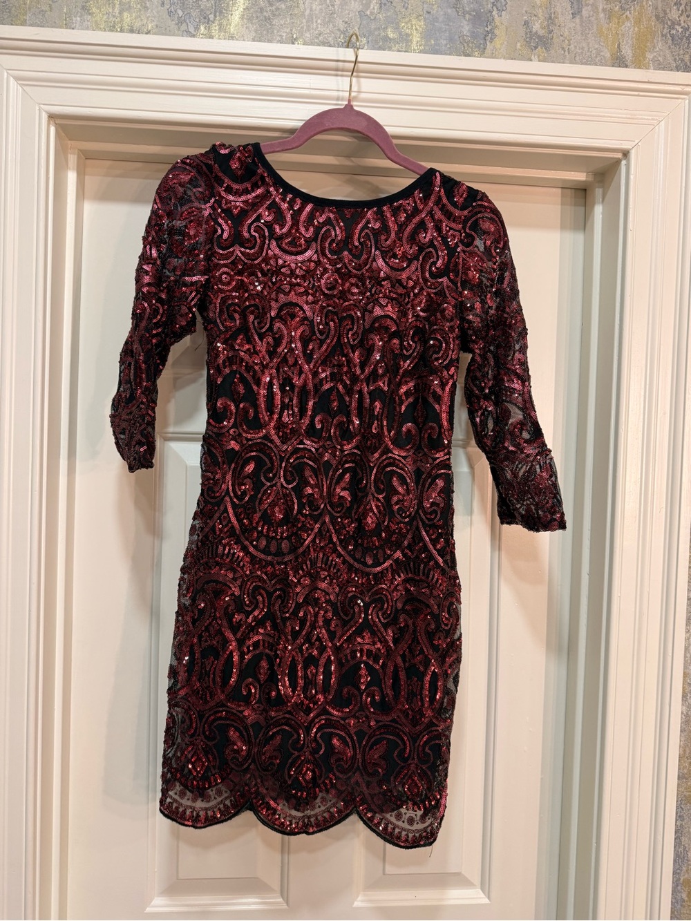 Crystal Doll Red and Black Sequin Mini Dress